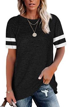 ANFTFH Shirt Kurzarm Damen t Shirts Frauen T-Shirt Rundhalsausschnitt lockeres Oberteil Kurzarm Tops Basic t-Shirt Schwarz S von ANFTFH