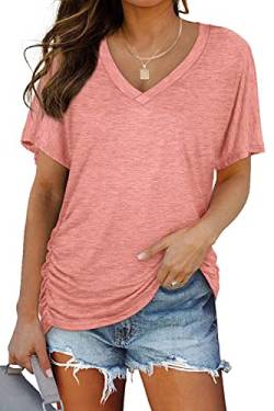 ANFTFH Shirts Damen Sommer Einfarbiges Kurzärmliges Oberteil Lässiges T-Shirt mit entspannter Passform Rosa S von ANFTFH