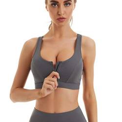 ANGABRIEL Damen Sport-BH mit Reißverschluss vorne, hoher Stoßfestigkeit, Workout-Yoga-BH, Racerback-BH mit herausnehmbaren Pads (DE/NL/SE/PL, Alphanumerisch, 3XL, Regular, Regular, dunkelgrau) von ANGABRIEL