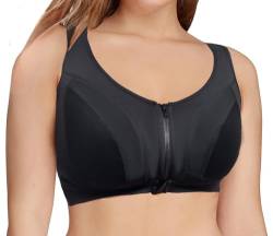 ANGABRIEL Damen Sport-BH mit Reißverschluss vorne, verstellbare Träger, mittlere Belastung, drahtlos, Workout, nicht gepolstert, volle Abdeckung, kein Hüpfen, Schwarz-nopad, 4XL von ANGABRIEL