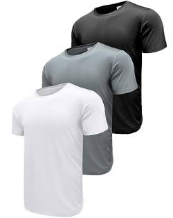 3er Pack Sport Tshirts Herren Funktionsshirt Laufshirt Kurzarm Schnelltrocknend Atmungsaktiv Sport Shirt Männer Sportshirt Herren Kurzarm Fitnessshirt Trainingsshirt Black/White/Grey-3PA1-L von ANGEL CITIZ