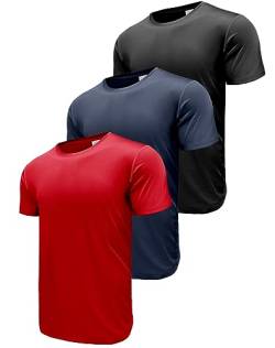 3er Pack Sport Tshirts Herren Kurzarm T-Shirts Funktionsshirt Laufshirt Schnelltrocknend Atmungsaktive Sport Shirt Fitnessshirt Trainingsshirt für Running Workout Bodybuilding Black/Navy/Red-3PA5-L von ANGEL CITIZ