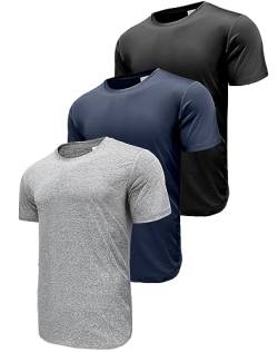 Herren 3er Pack Sport Tshirts Funktionsshirt Laufshirt Kurzarm T-Shirts UPF 50+ Schnelltrocknend Atmungsaktiv Sport Shirt Männer Sportshirt Herren Kurzarm Trainingsshirt Black/Navy/HGrey-3PA3-M von ANGEL CITIZ