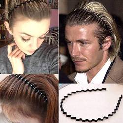 8 Stück Metall-Haarbänder für Männer und Frauen, Unisex-Haarreifen, Gewellte Feder-Stirnbänder, Modische Accessoires mit Schutzring (BLACK) von ANGGREK