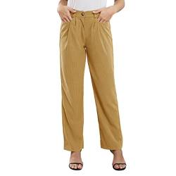ANGGREK Cordhose Damen Hohe Taille Knopfleiste Reißverschluss Corduroy Elegante Hosen mit Taschen,Gelb,XL von ANGGREK