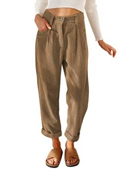 ANGGREK Cordhose Damen Hohe Taille Knopfleiste Reißverschluss Corduroy Elegante Hosen mit Taschen,Hellbraun,XL von ANGGREK