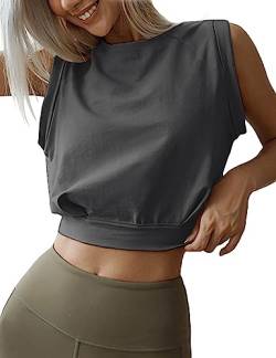 ANGGREK Crop Top Athletic Shirts für Frauen Yoga Workout ärmellose Sommertops Y2K Fashion Tank Kleidung (2-Grau,Small) von ANGGREK