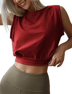 ANGGREK Crop Top Athletic Shirts für Frauen Yoga Workout ärmellose Sommertops Y2K Fashion Tank Kleidung (2-Rot,Large) von ANGGREK