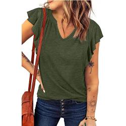 ANGGREK Damen Casual V-Ausschnitt Rüschen Flügelärmel Tank Top Sommer Sexy Lose Bluse Plus Größe Ärmelloses T-Shirt von ANGGREK