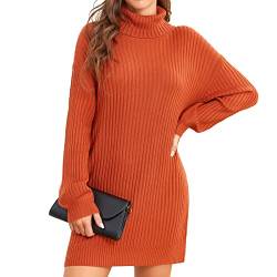 ANGGREK Damen Rollkragen Pullover Rippstrick Strickkleid Langarm Strickpullover Weich Freizeitkleid Hohe Elastizitä Winter Kleid,Orange,M von ANGGREK