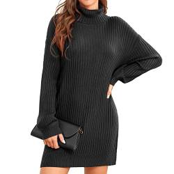 ANGGREK Damen Strickkleid Langarm Rollkragenpullover Warm Strickpullover Weich Freizeitkleid Hohe Elastizität Basic Frauen Kleid,Schwarz,L von ANGGREK