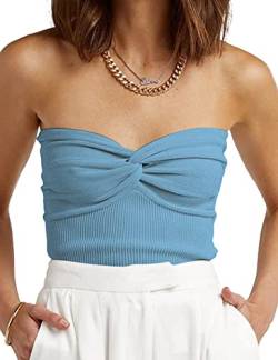 ANGGREK Damen Trägerloses Crop Top Twist Front Strickschlauch Crop Top Tank Top ärmellos Y2K Slim Fit Sexy Tops, Hell, blau, X-Klein von ANGGREK