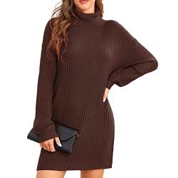 ANGGREK Pullover Sweater Damen Lang Winterkleid Langarm Rollkragen Pulli Freizeitkleid Einfarbig Hohe Elastizität Rollkragen Kleid，Braun，XL von ANGGREK