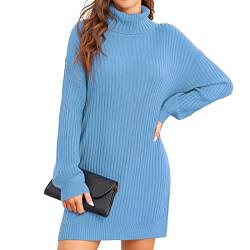 ANGGREK Rollkragen Pulloverkleid Damen Langarm Strickkleid Hohe Elastizität Weich Warme Strickpullover Tunika Winter Pullikleid,Blau,M von ANGGREK