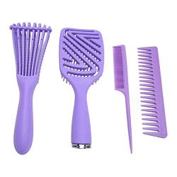 Detangling Vent Hair Brush, Männer Frauen Professionelles Tragbares Haarkamm-Set Styling-Werkzeug Lila 4-tlg von ANGGREK