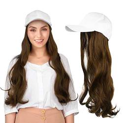 Haar Extension Baseball Cap, ANGGREK Modische weiße Baseballmütze Hut Perücke Baseballmütze mit Haar befestigt Perücken Langes lockiges Haarteil Haarteil Mütze Haarverlängerungen für Frauen #3 von ANGGREK