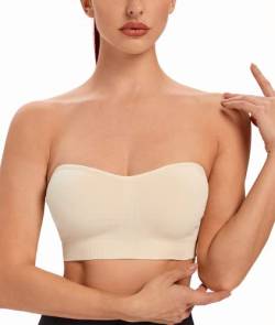 ANGOOL Damen Bandeau Trägerloser BH ohne Bügel Gepolsterter Bralette BH Nahtlose Tube Top BH mit Transparenten Trägern, Beige, 2XL von ANGOOL