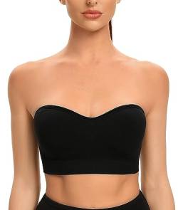 ANGOOL Damen Bandeau Trägerloser BH ohne Bügel Gepolsterter Bralette BH Nahtlose Tube Top BH mit Transparenten Trägern, Schwarz, 2XL von ANGOOL