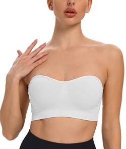 ANGOOL Damen Bandeau Trägerloser BH ohne Bügel Gepolsterter Bralette BH Nahtlose Tube Top BH mit Transparenten Trägern, Weiß, XL von ANGOOL