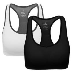 ANGOOL Damen Komfort Klassische Racerback Sport BH Top Fuer Yoga Fitness-Training, L Fit 80D 80DD 80E 85D 90BC 90D, Schwarz+weiß von ANGOOL