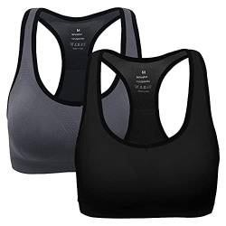 ANGOOL Damen Komfort Klassische Racerback Sport BH Top Fuer Yoga Fitness-Training, S Fit 65B 65C 65D 70BC 70D 75BC, Schwarz+grau von ANGOOL