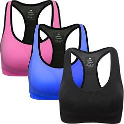 ANGOOL Damen Komfort Klassische Racerback Sport BH Top Fuer Yoga Fitness-Training, Schwarz+blau+rosa, M Fit 70DD 70E 75D 80BC 85BC von ANGOOL