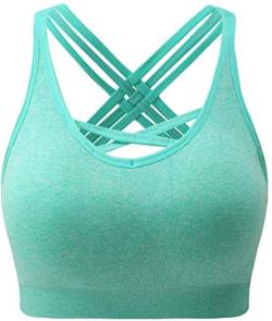 ANGOOL Damen Sport BH ohne Bügel Gepolstert Yoga Bra Kreuz Rücken Sport Bustier für Jogging Fitness, Grün, XL von ANGOOL