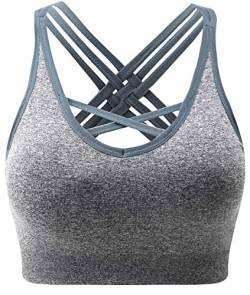 ANGOOL Damen Sport BH ohne Bügel Gepolstert Yoga Bra Kreuz Rücken Sport Bustier für Jogging Fitness , Grau , XL von ANGOOL