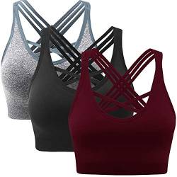 ANGOOL Damen Sport BH ohne Bügel Gepolstert Yoga Bra Kreuz Rücken Sport Bustier für Jogging Fitness , Schwarz+grau+weinrot , L von ANGOOL