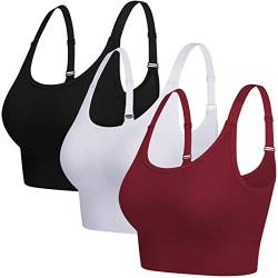 ANGOOL Sport BH Damen Starker Halt Push Up Einstellbarer Schultergurt Sport Bustier Damen Gepolstert Nahtlose Ribbed Sports Bras Ohne Bügel Joggen Yoga Fitness, Schwarz+weiß+rot, S von ANGOOL