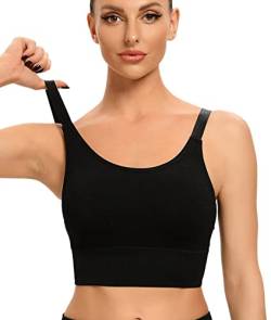 ANGOOL Sport BH Damen Starker Halt Push Up Einstellbarer Schultergurt Sport Bustier Damen Gepolstert Nahtlose Ribbed Sports Bras Ohne Bügel Joggen Yoga Fitness, Schwarz, M von ANGOOL