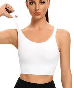 ANGOOL Sport BH Damen Starker Halt Push Up Einstellbarer Schultergurt Sport Bustier Damen Gepolstert Nahtlose Ribbed Sports Bras Ohne Bügel Joggen Yoga Fitness, Weiß, L von ANGOOL