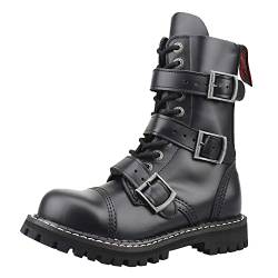 ANGRY ITCH - 10-Loch 3-Buckle Stiefel - Leder Schwarz - Größe 42 von ANGRY ITCH