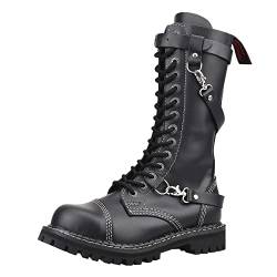 ANGRY ITCH - 14-Loch 3-Straps Stiefel - Leder Schwarz - Größe 37 von ANGRY ITCH