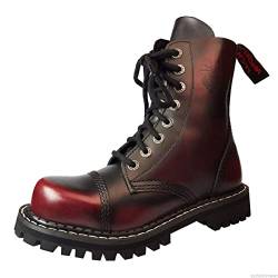 ANGRY ITCH - 8-Loch Burgundy Red Rub-Off Gothic Punk Army Ranger Armee Leder Stiefel mit Stahlkappe, EU 44 von ANGRY ITCH