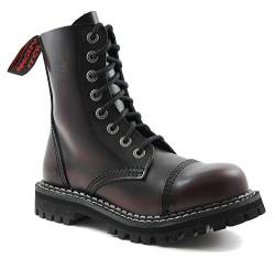 ANGRY ITCH - 8-Loch Burgundy Red Rub-Off Gothic Punk Army Ranger Armee Leder Stiefel mit Stahlkappe, EU 45 von ANGRY ITCH