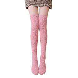ANGUYA 1 Paar Damen Overknee Strümpfe Kuschelsocken Warme Wintersocken Lange Kniestrümpfe Überknie Socken (Rosa) von ANGUYA