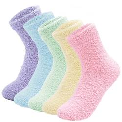 ANGUYA Damen Socken, Kuschelsocken Warme Wintersocken Hausschuhsocken Flauschige Weihnachtssocken Fuzzy Sock Schwester-Geschenk (Regenbogen (5 Paare)) (Regenbogen (5 Paare)) von ANGUYA