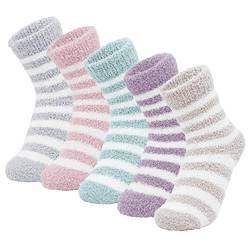 ANGUYA Damen Socken, Kuschelsocken Warme Wintersocken Hausschuhsocken Flauschige Weihnachtssocken Fuzzy Sock Schwester-Geschenk (Streifen-1 (5 Paare)) von ANGUYA