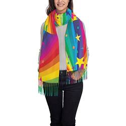 ANGYANG Warmer Schal, Regenbogen und Sterne, Konfetti-Strahlen, großer, weicher Kaschmir-Schal für Damen, leichte Stola, 192 x 75 cm von ANGYANG