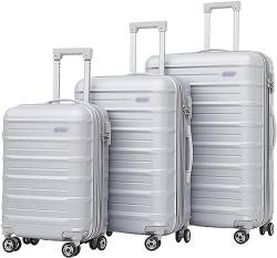 ANIIC Koffer & Trolleys Reisekoffer 3-teiliges Gepäck mit großem Fassungsvermögen, 20/24/28 Zoll, verstellbare Trolley-Koffer mit Rollen Handgepäck Koffer (Color : Silver, Size : 20+24+28 in) von ANIIC