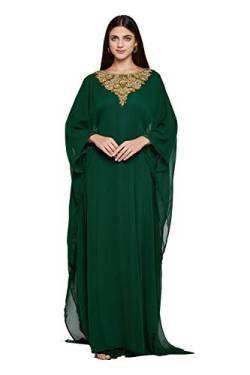 ANIIQ Frauen Grün Georgette Embelished Lange Farasha Kaftan Abend Abend-Kleid mit freiem Hijab SNM665GR von ANIIQ