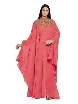 ANIIQ Georgette Abendkleid mit besticktem Farasha Kaftan, lang, mit Hijab SNM804, Ganz bedeckt, rosa, Einheitsgröße von ANIIQ