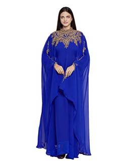 ANIIQ Georgette Abendkleid mit besticktem Farasha Kaftan, lang, mit Hijab SNM804, Ganz bedeckt, royalblau, Einheitsgröße von ANIIQ