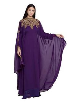 ANIIQ Georgette Abendkleid mit besticktem Farasha Kaftan, lang, mit Hijab SNM804, Ganz bedeckt, violett, Einheitsgröße von ANIIQ