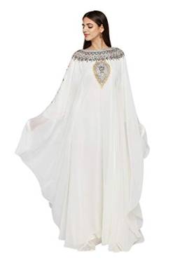 ANIIQ Georgette Hand genähtes gestickte Farasha Kaftan Langer Abend-Abend-Kleid mit freiem Hijab SNM810OW, Off White, Einheitsgröße von ANIIQ