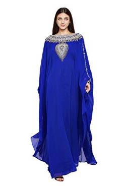 ANIIQ Royal Blue Georgette Hand genähtes gestickte Farasha Kaftan Lange Abend-Abend-Kleid mit freiem Hijab SNM810RB von ANIIQ