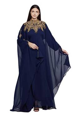 Damen Kaftan Farasha Langes Maxikleid Lange Ärmel Ethnisch, Abend, Braut, Party, Kleid mit Gratis Schal - Marineblau von ANIIQ