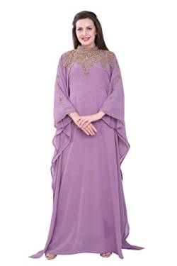 Damen Kaftan Farasha Langes Maxikleid Lange Ärmel Ethnisch, Braut, Abend, Party, Kleid mit Gratis Schal - Helllila,S von ANIIQ