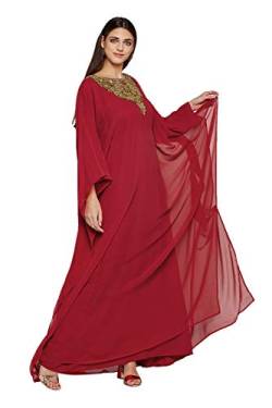 Frauen Farasha Bestickt Kaftan Langes Kleid Faux Georgette Ethnisch, Braut, Abend, Party Kleid mit Free Scarf | Größenfrei von ANIIQ